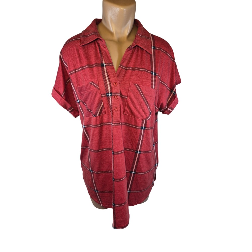 My Style Plaid Collar Shirt Button Front Top Preppy Office Business Casual XL